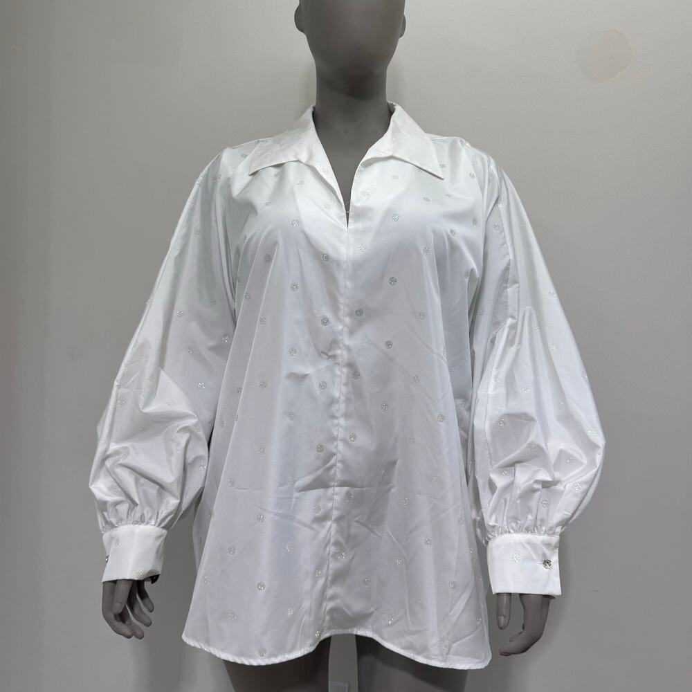 NWT Marina Rinaldi Bebop Button Down Shirt US 20 Neutral Old Money Quiet Luxury